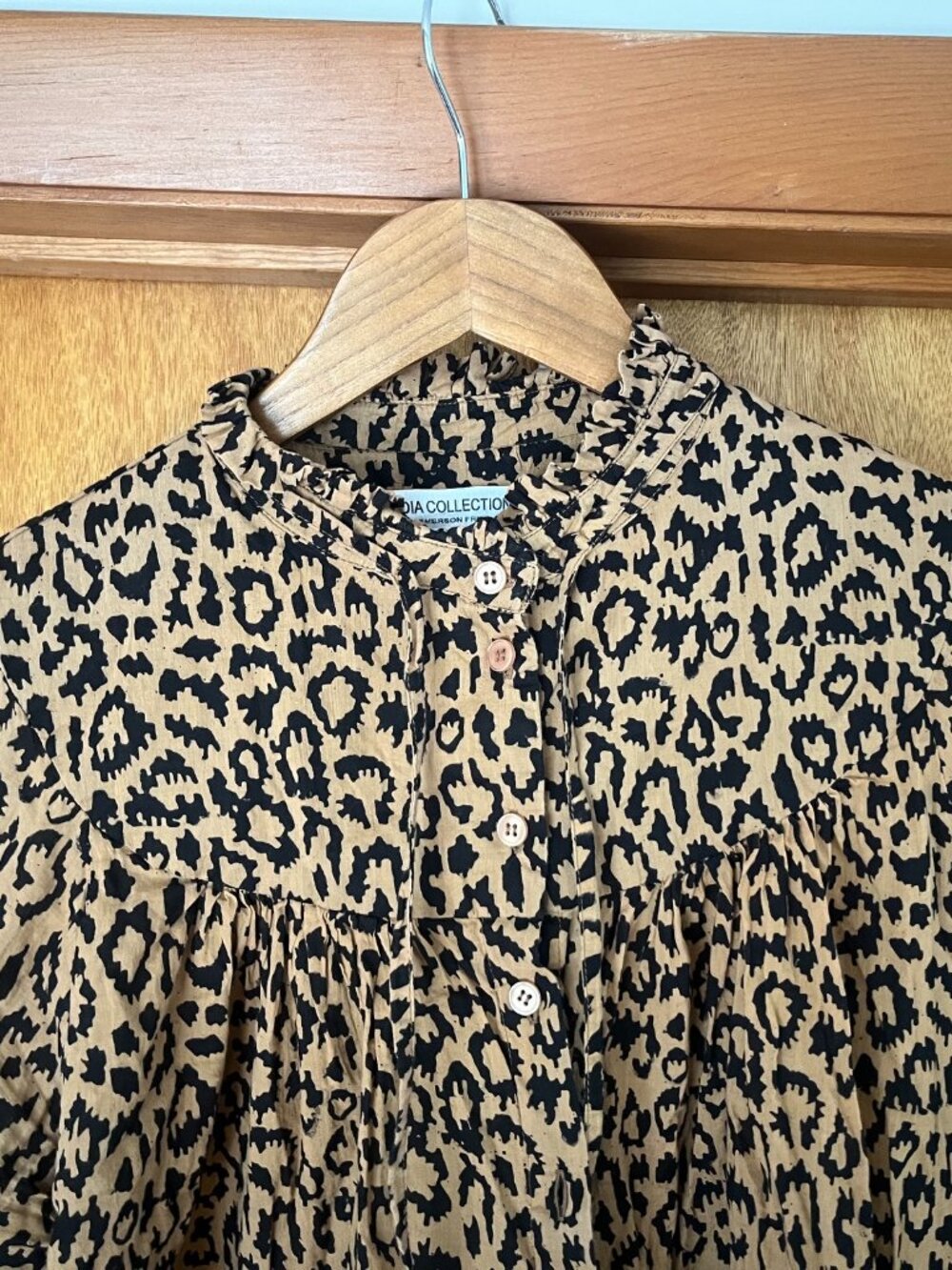 Emerson Fry Emmaline Blouse Leopard Organic Cotton Blouson Sleeve Size Medium